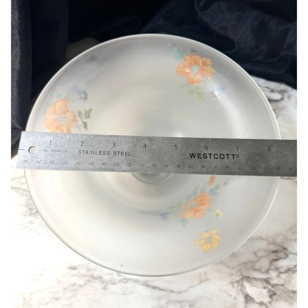 FROSTED SATIN GLASS PEDESTAL CANDY/CENTER BOWL‎ WITH HANDPAINTED FLOWERS (2797)